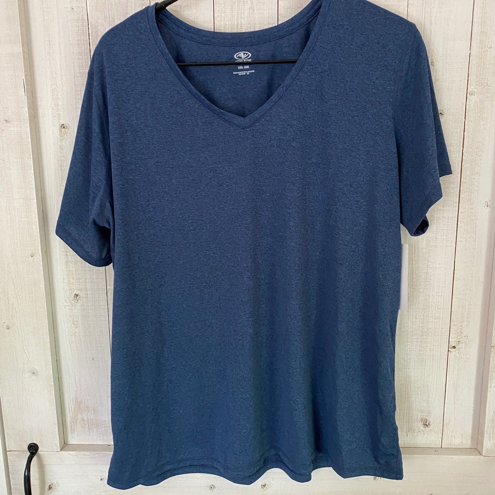 Athletic Works‎ Womens XXL 20 V-Neck Performance T-Shirt Navy Blue DriWorks NEW